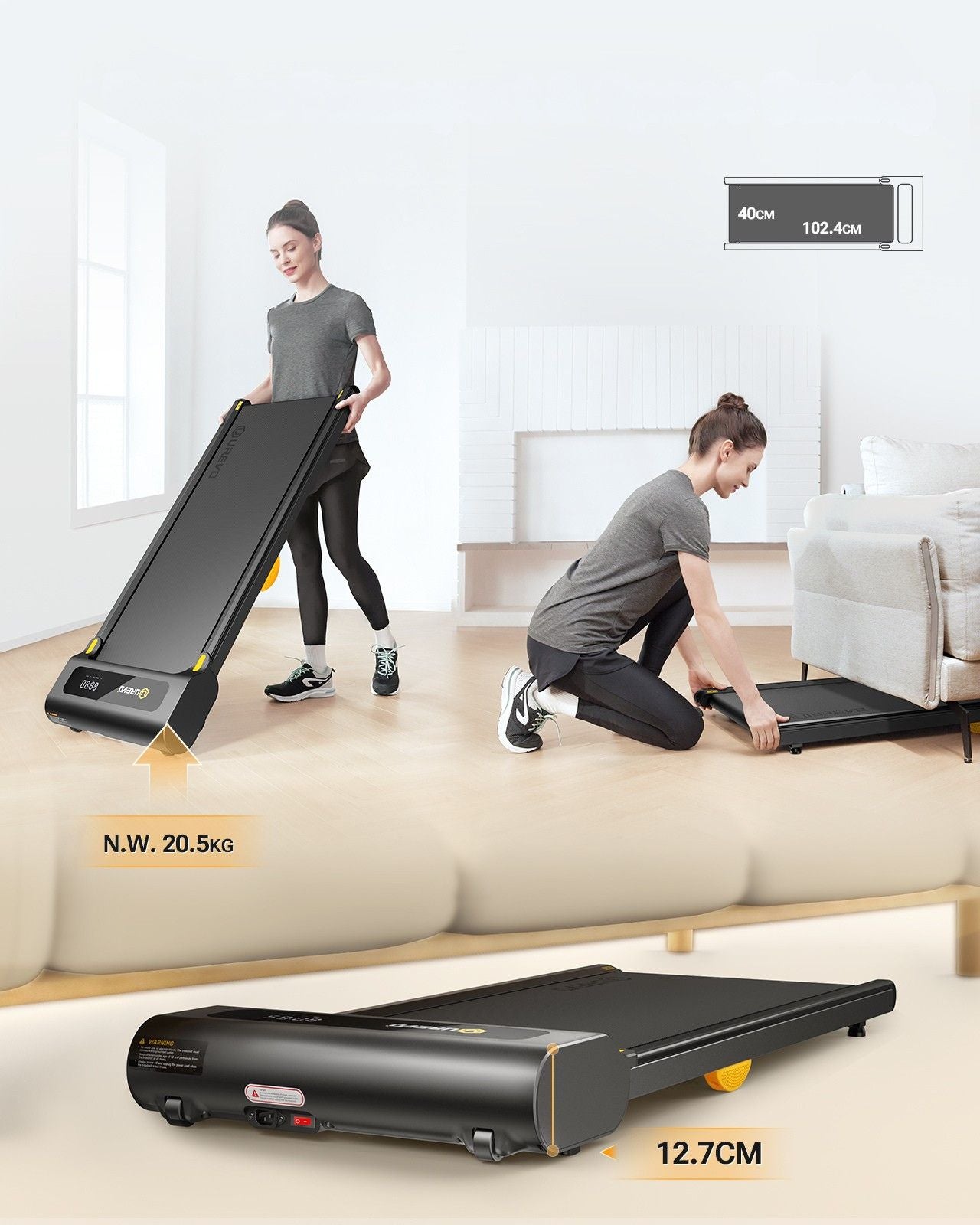 Urevo Laufband SpaceWalk Lite, 6 km/h, 120 kg – Schwarz