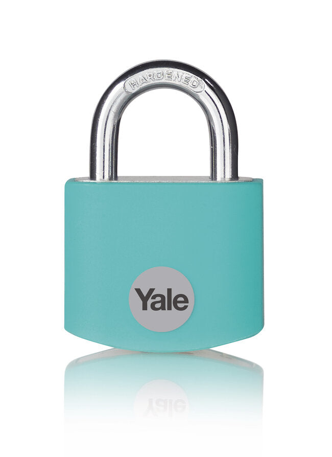 Yale YE3B Mechanisches Vorhängeschloss – Aluminium, Bügel 21×38 mm, Ø6 mm, Sicherheitsstufe 1, Innen, Türkis
