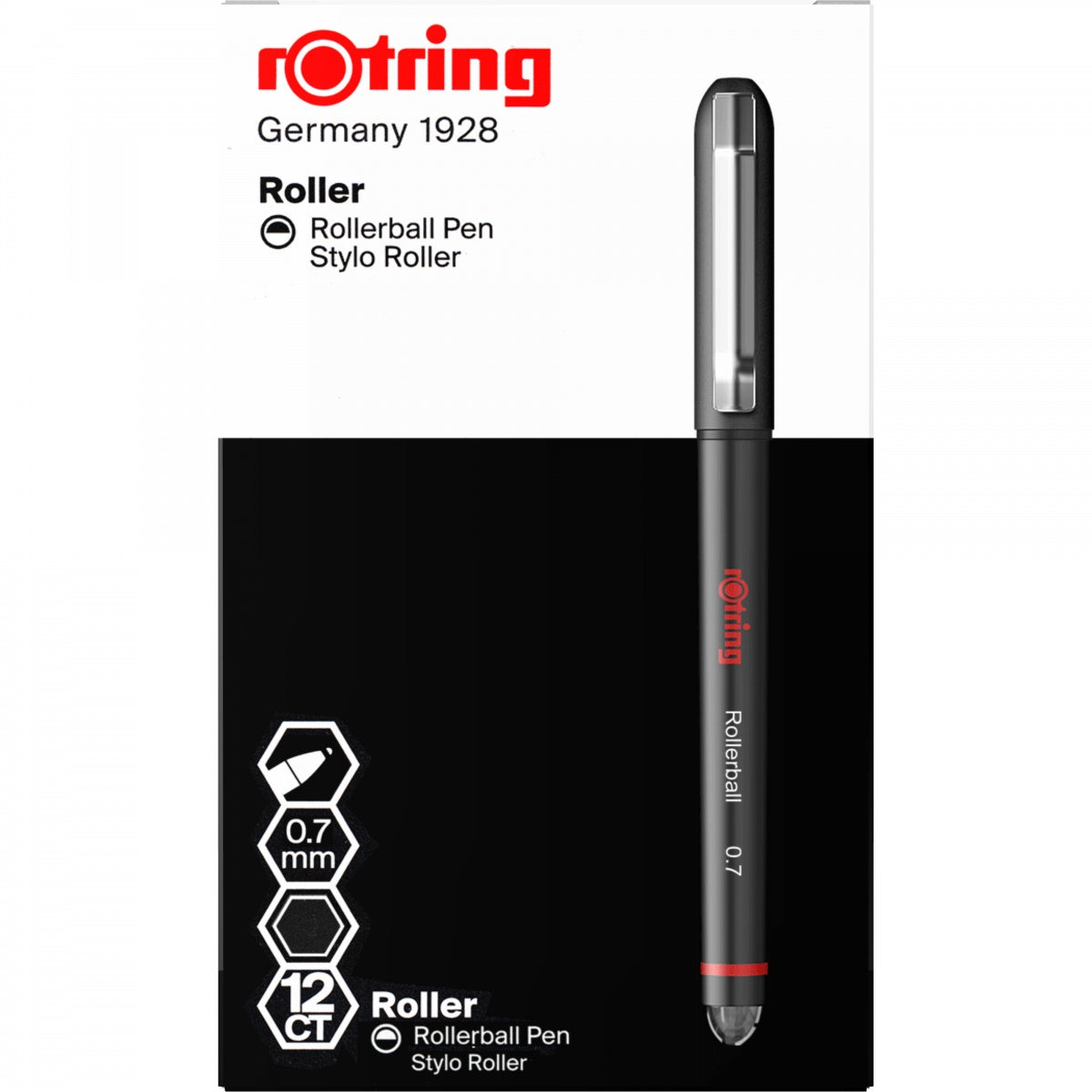 Rotring 2146104 – Tintenroller, 0,7 mm, Schwarz, mit Kappe, Kunststoff