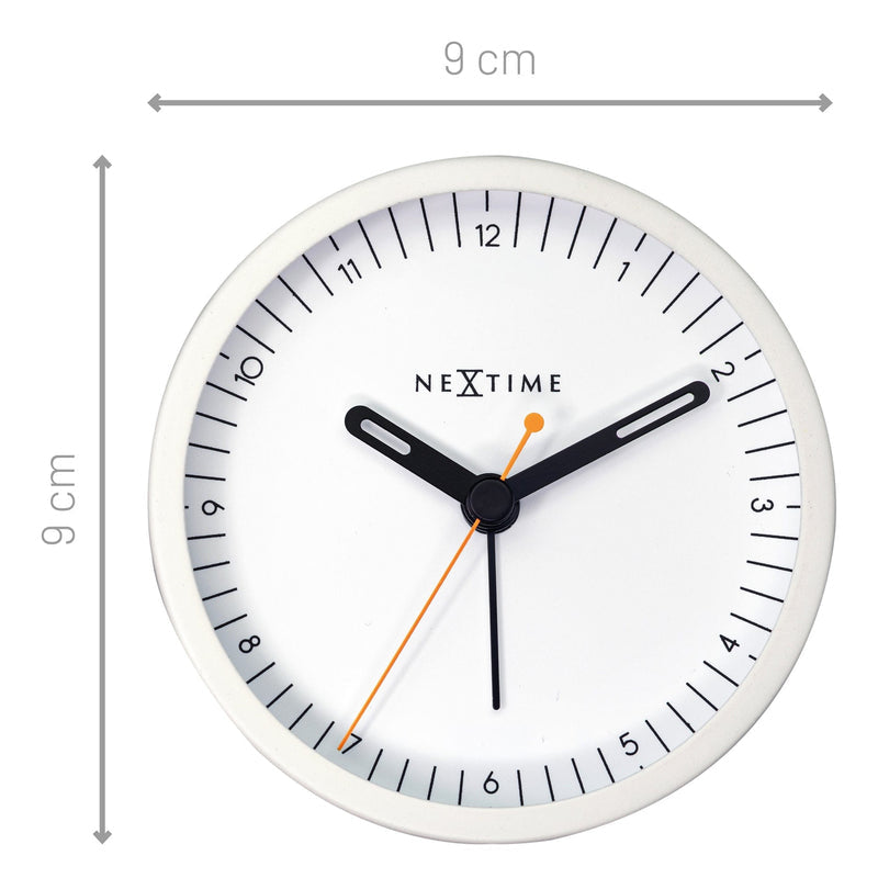 NeXtime Wecker Small – 9 × 9 × 7,5 cm, weiss, Metall, lautlos