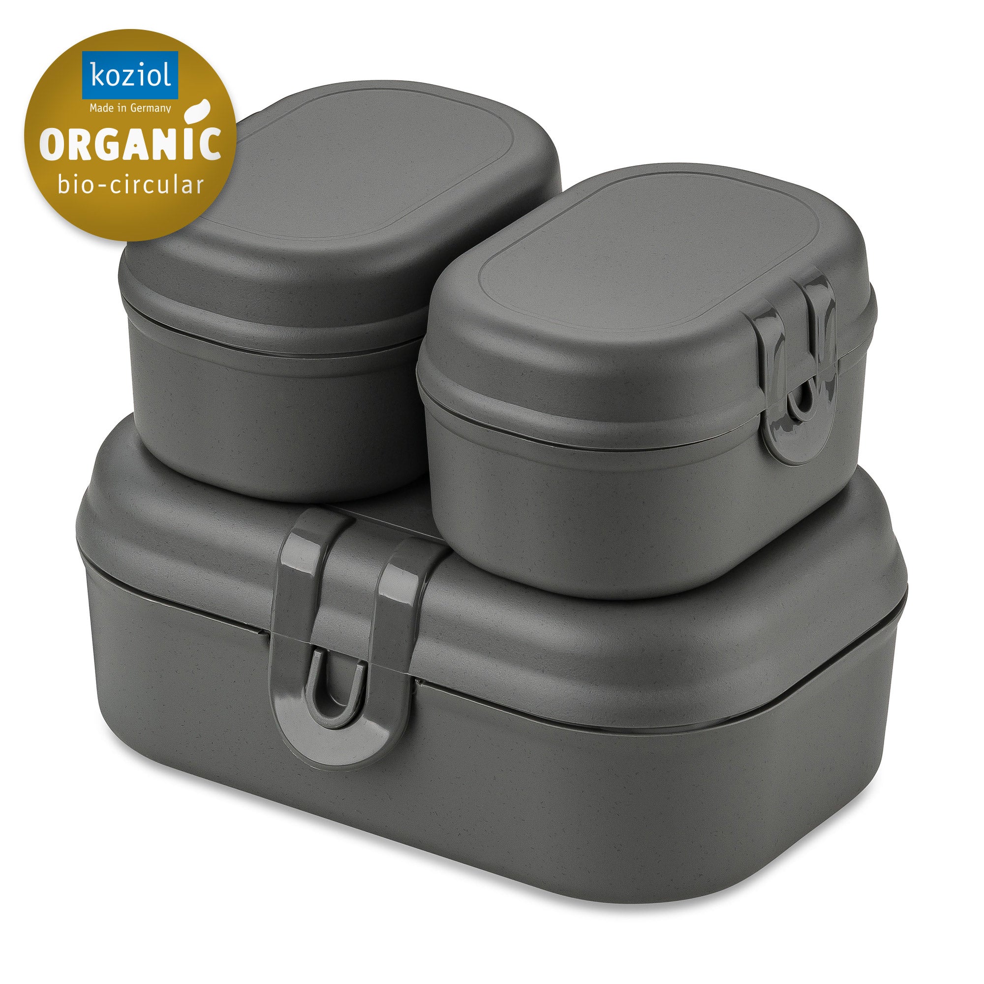 koziol Lunchbox 10,8 × 15,1 × 6 cm, Biokunststoff, grau, 3-teilig, BPA-frei
