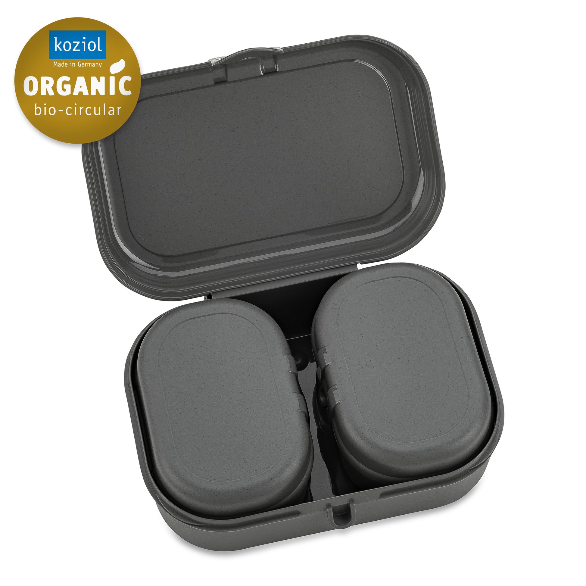 koziol Lunchbox 10,8 × 15,1 × 6 cm, Biokunststoff, grau, 3-teilig, BPA-frei