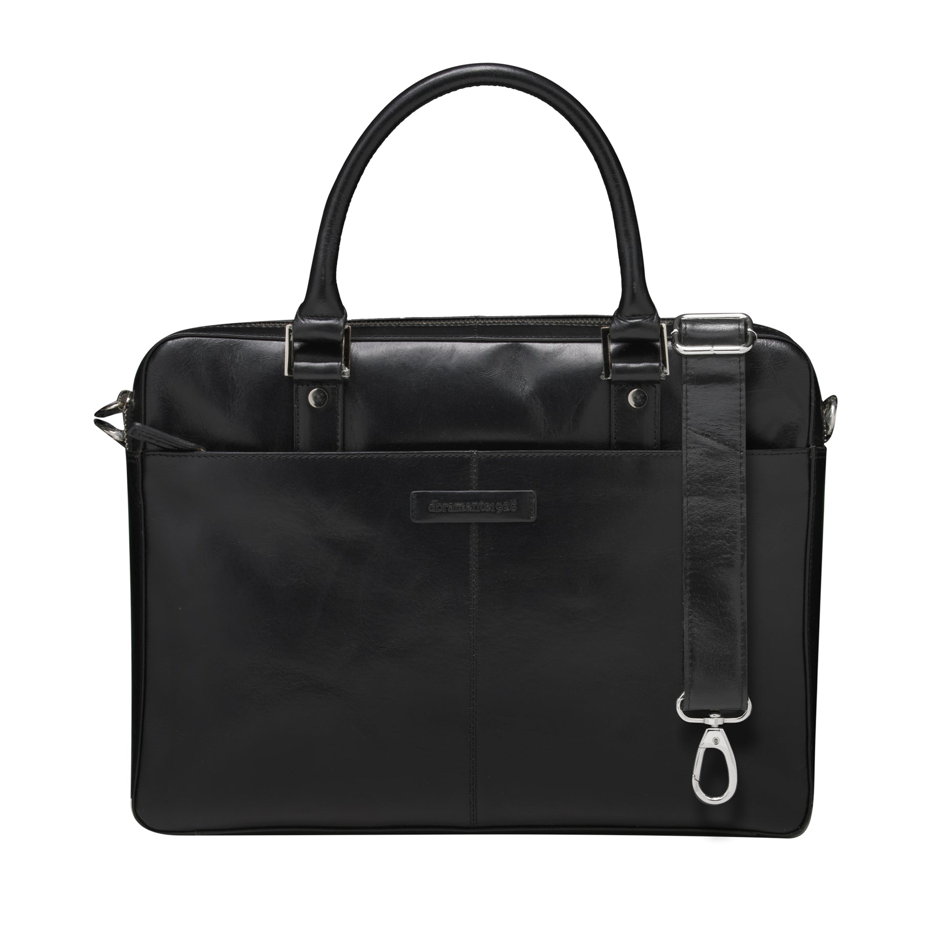 dbramante1928 Notebook-Tasche bis 14" – Vollnarbenleder, abnehmbarer Schultergurt – Schwarz