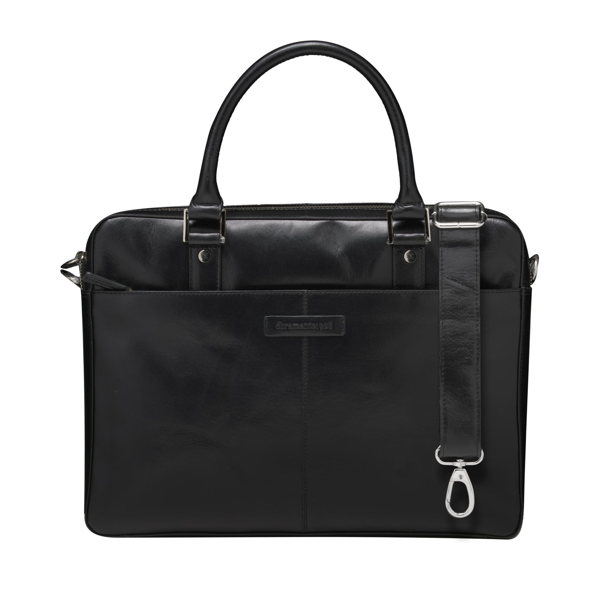 dbramante1928 Notebook-Tasche bis 14" – Vollnarbenleder, abnehmbarer Schultergurt – Schwarz