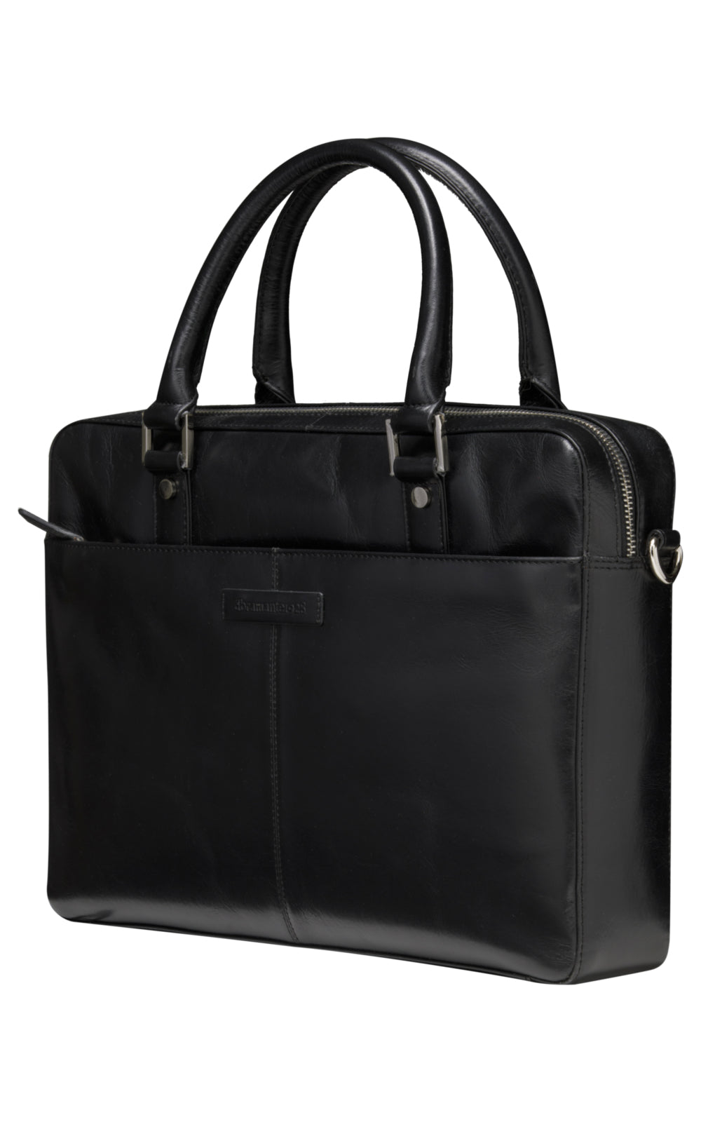 dbramante1928 Notebook-Tasche bis 14" – Vollnarbenleder, abnehmbarer Schultergurt – Schwarz