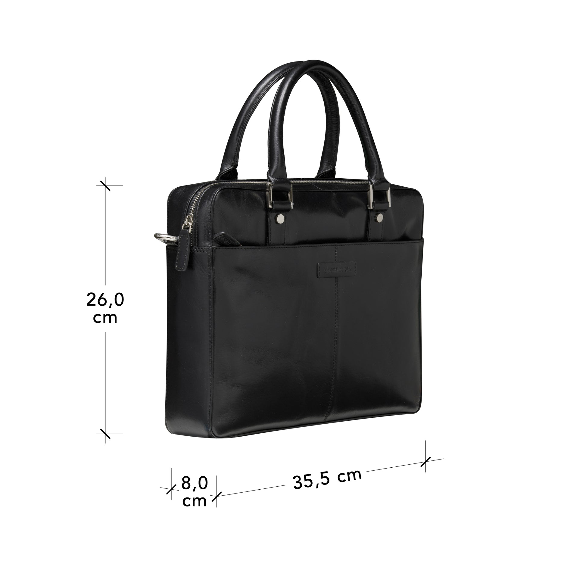 dbramante1928 Notebook-Tasche bis 14" – Vollnarbenleder, abnehmbarer Schultergurt – Schwarz