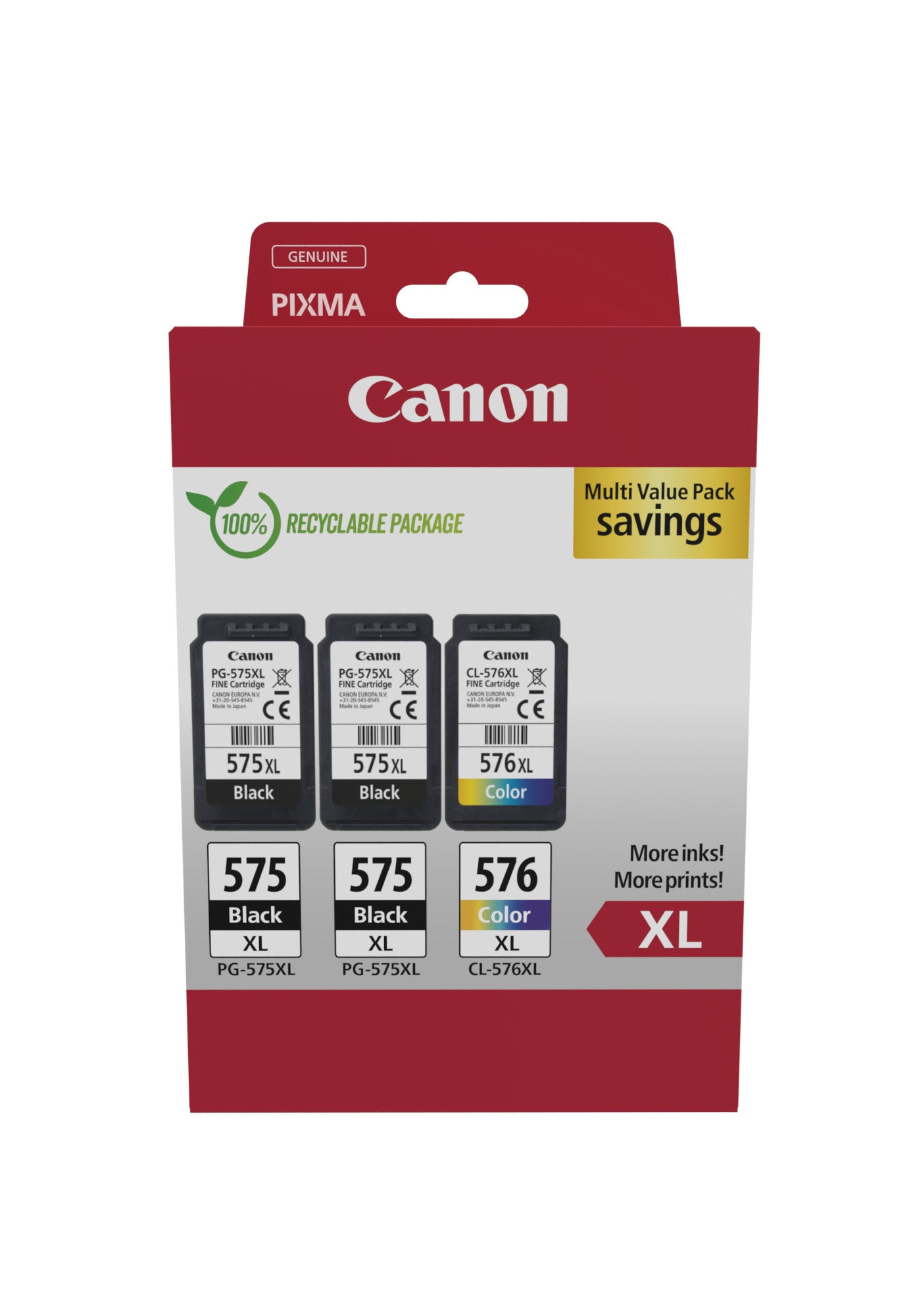 Canon Tintenpatronen-Multipack PGCL575/6, 2× Schwarz XL + 1× Cyan/Magenta/Gelb XL – für Pixma TR4750i
