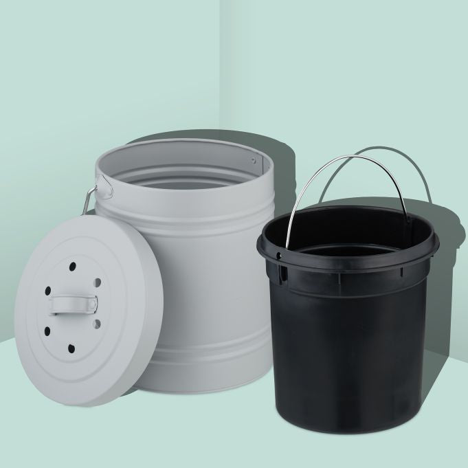 Relaxdays Komposteimer 10051223_111 – 5 l – Eisen, Oval – Grau – mit Geruchsfilter