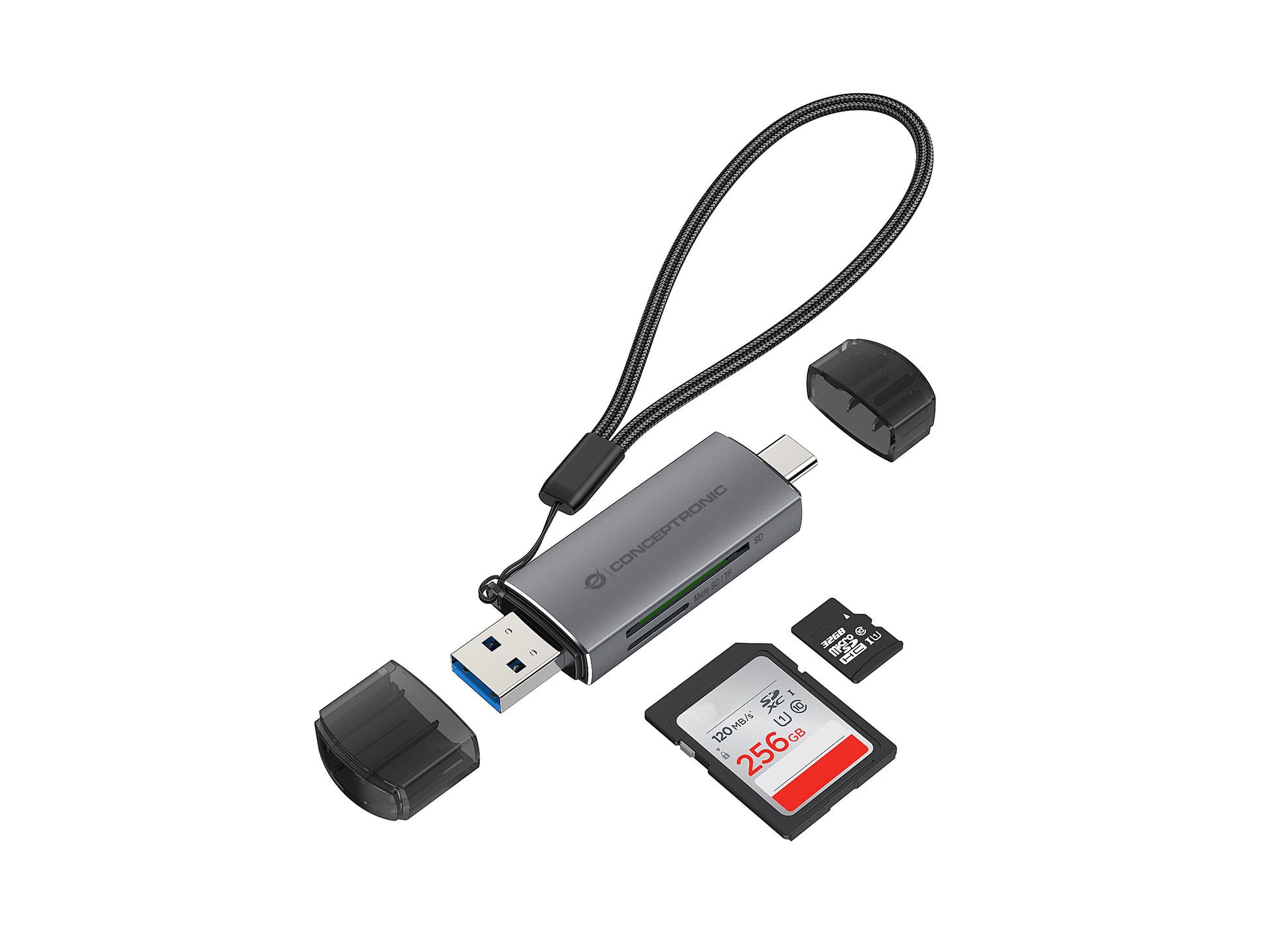 Conceptronic BIAN05G Kartenleser – SD/microSD – USB‑A/USB‑C 3.2 Gen 1 – 5 Gbit/s