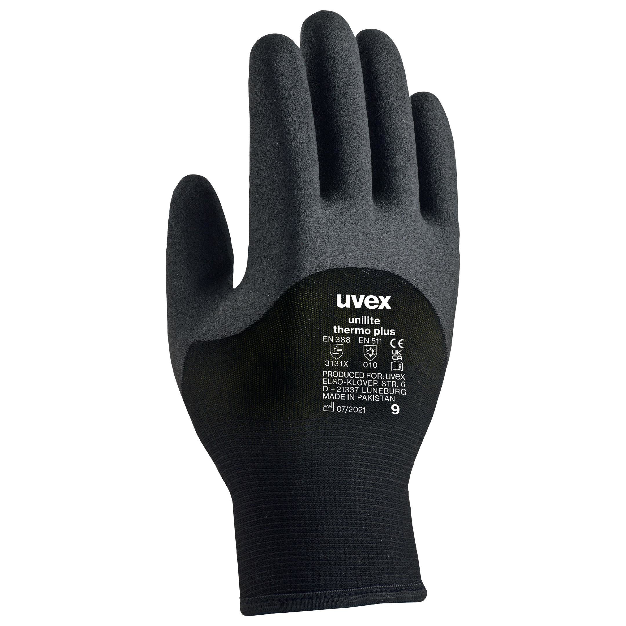 Uvex Arbeitshandschuhe Unilite Thermo Plus – Grösse 11 – Acryl/Wolle, kältebeständig – Schwarz/Grau