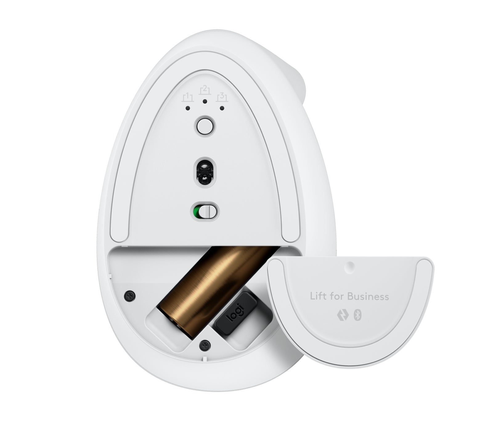 Logitech Lift for Business Ergonomische Maus – kabellos, für Rechtshänder, vertikal, Bolt-Empfänger, weiss