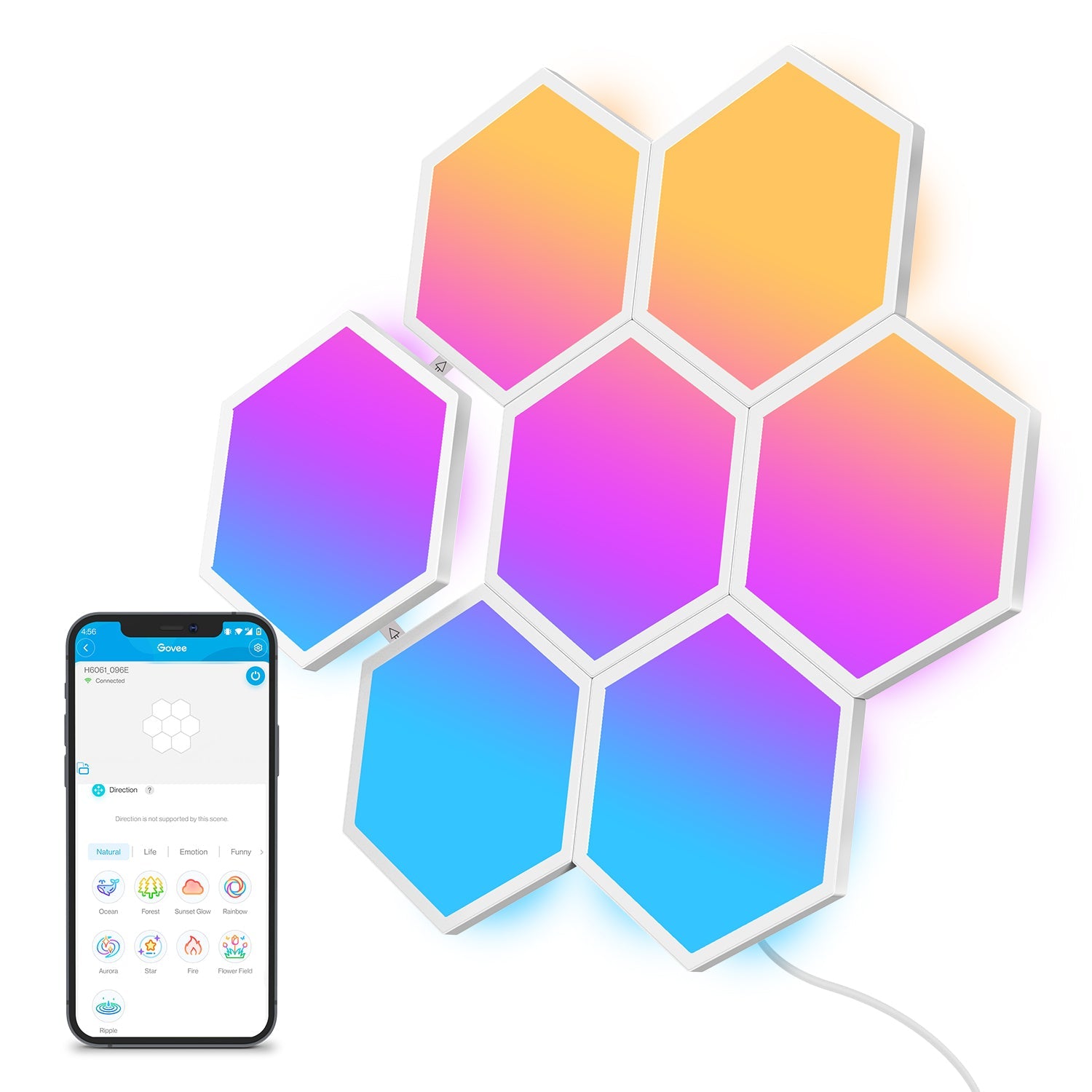 Govee Panel LED Glide Hexa 10er-Set – WLAN, Bluetooth, für Alexa & Google – RGBIC – 36 W – Weiss