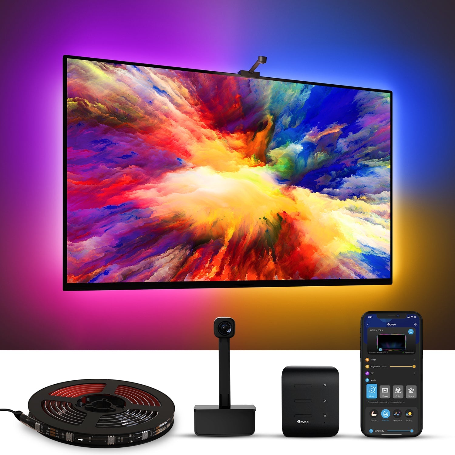 Govee DreamView T1 TV-Backlight-Set – RGBIC, Wi‑Fi + Bluetooth – für 75–85" TVs – Schwarz