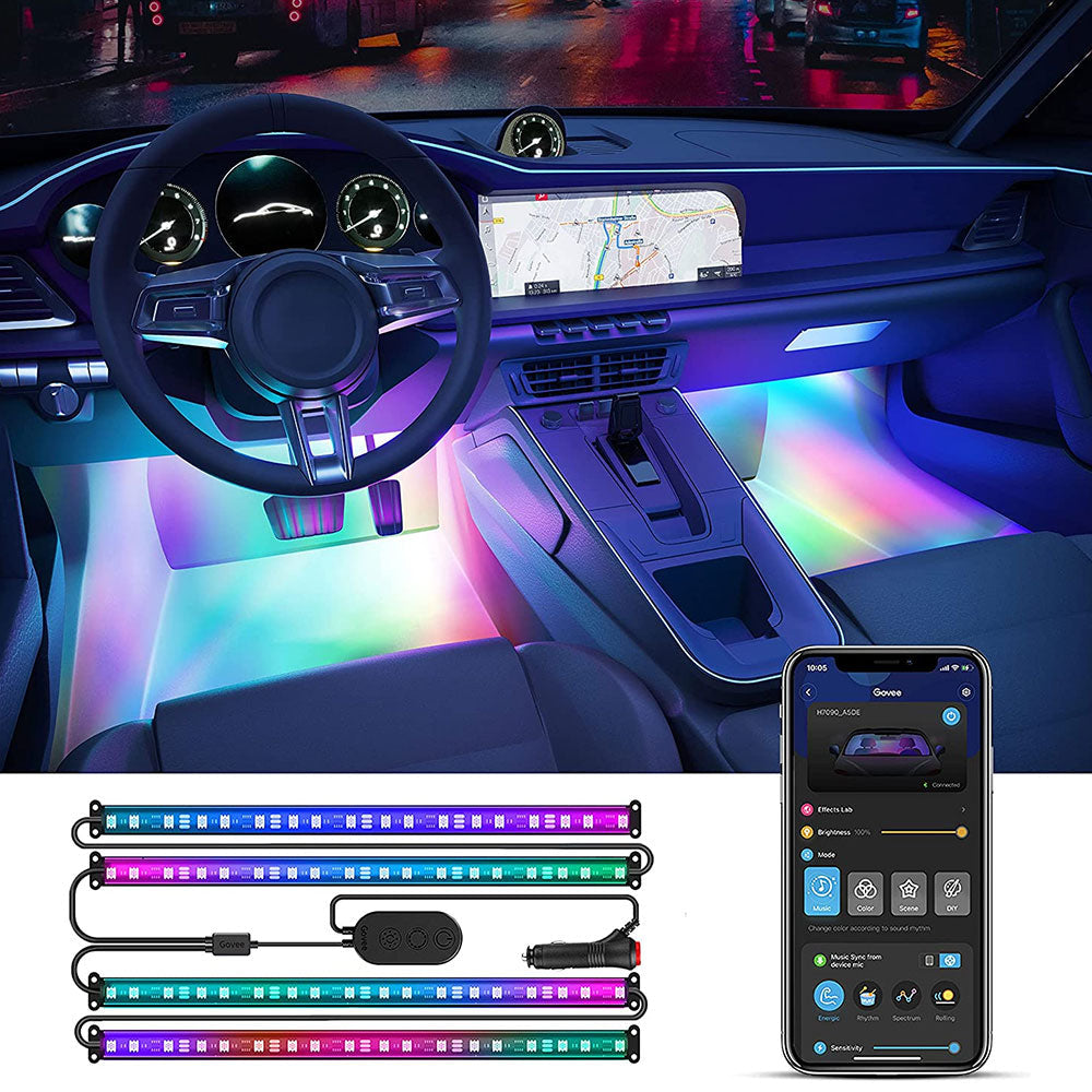 Govee Fahrzeug-Leuchtstreifen – 4er Pack, 0,3 m, 18 W, RGBIC, BT, Govee App, 12 V Zigarettenanzünder-Stecker