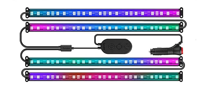 Govee Fahrzeug-Leuchtstreifen – 4er Pack, 0,3 m, 18 W, RGBIC, BT, Govee App, 12 V Zigarettenanzünder-Stecker