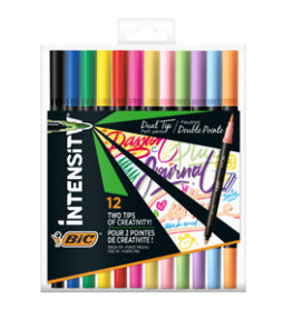 BIC Intensity Pinselstift, Doppelspitze – Pinsel + 0,7 mm, wasserbasiert, 12 Farben