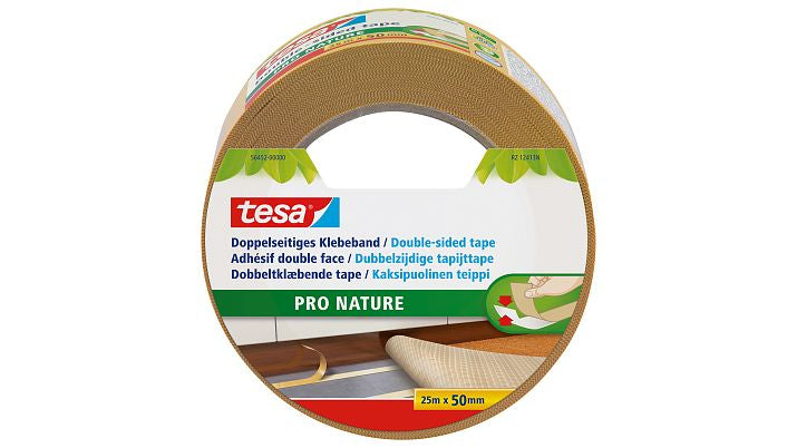 Tesa Teppichklebeband Pro Nature, stark, für glatte Oberflächen – 50 mm × 25 m, weiss