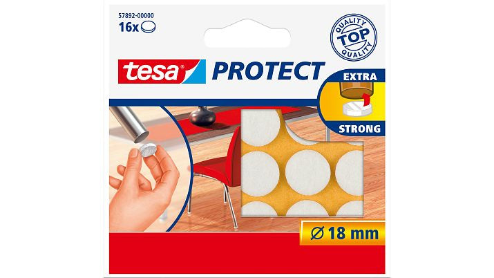 TESA PROTECT Filzgleiter Ø 18 mm – Filz – Weiss – 16 Stück