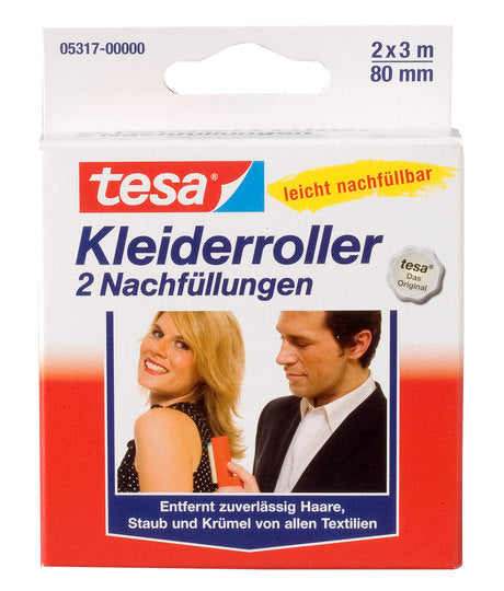 TESA Nachfüllrolle Kleiderroller – 2 Stk. – 8,0 cm – Kunststoff – mehrfarbig
