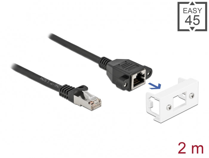 DeLOCK Easy45 Patchkabel – Cat6A S/FTP, 2 m, Schwarz, LSZH, RJ-45