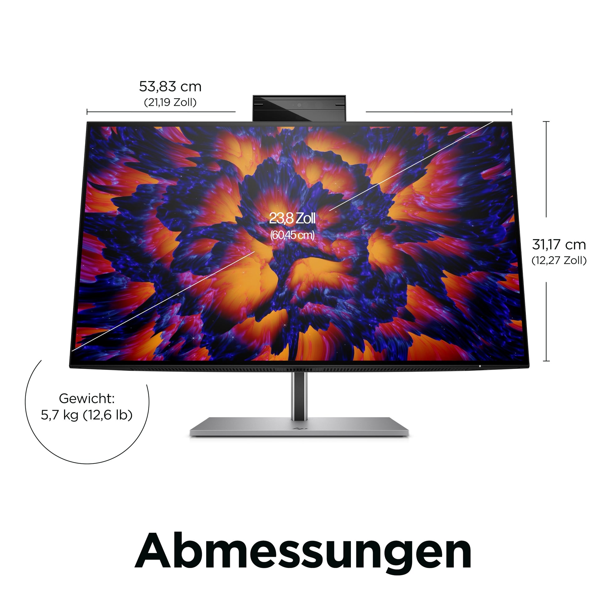 HP Z24m G3 – Monitor, 23,8" 2560 × 1440 (WQHD), IPS, 90 Hz, 400 cd/m², Webcam, USB-C, VESA 100 × 100, Silber