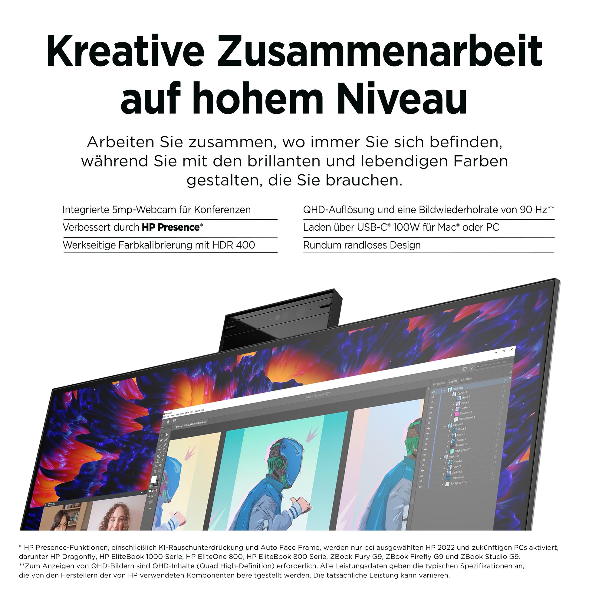 HP Z24M G3 – Monitor, 23,8", IPS, 90 Hz, 400 cd/m², Webcam, Mikrofon, Lautsprecher, USB-C, Silber