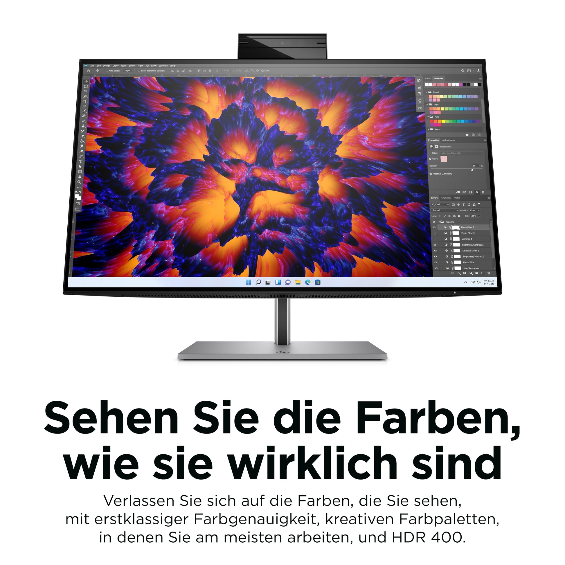 HP Z24m G3 – Monitor, 23,8" 2560 × 1440 (WQHD), IPS, 90 Hz, 400 cd/m², Webcam, USB-C, VESA 100 × 100, Silber