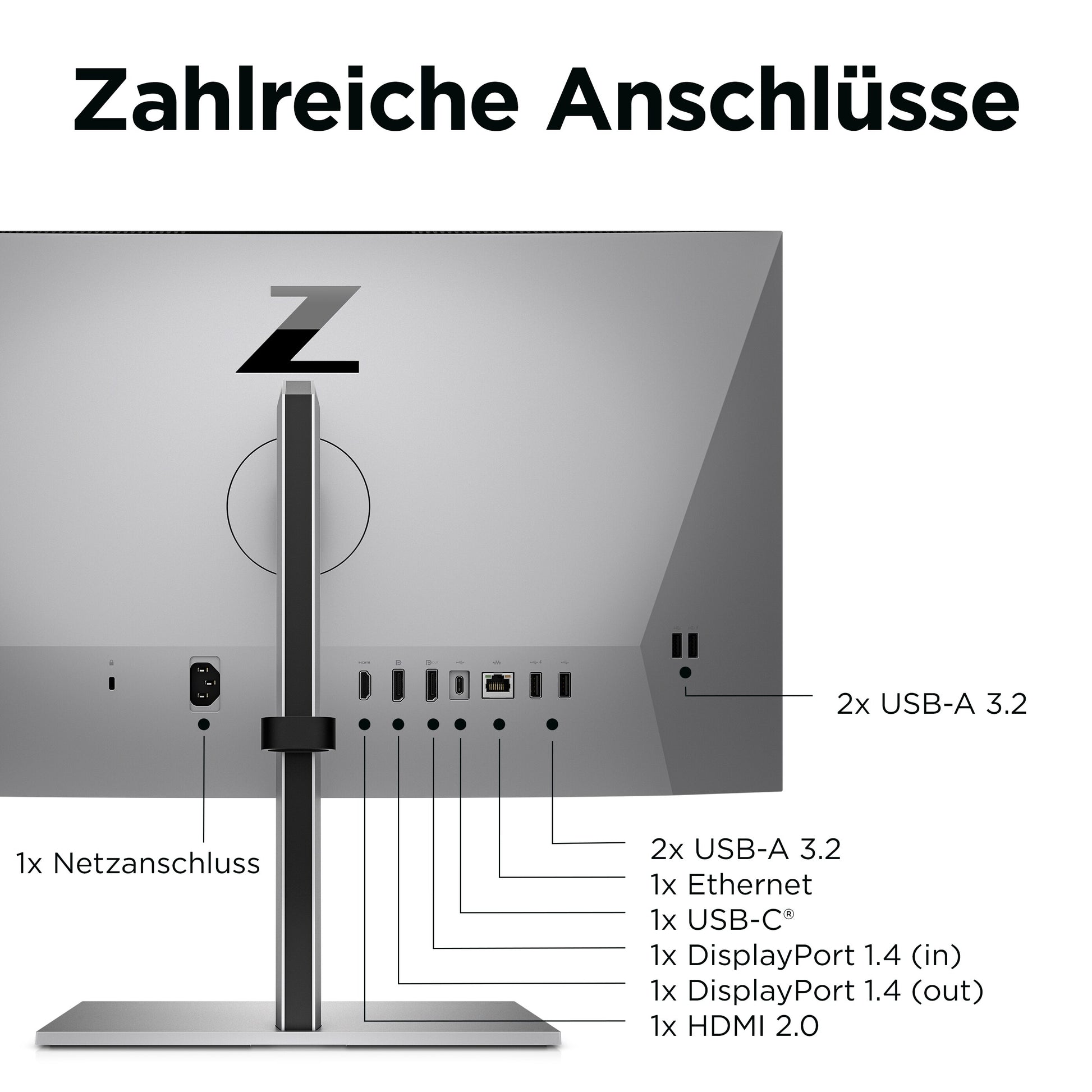 HP Z24M G3 – Monitor, 23,8", IPS, 90 Hz, 400 cd/m², Webcam, Mikrofon, Lautsprecher, USB-C, Silber