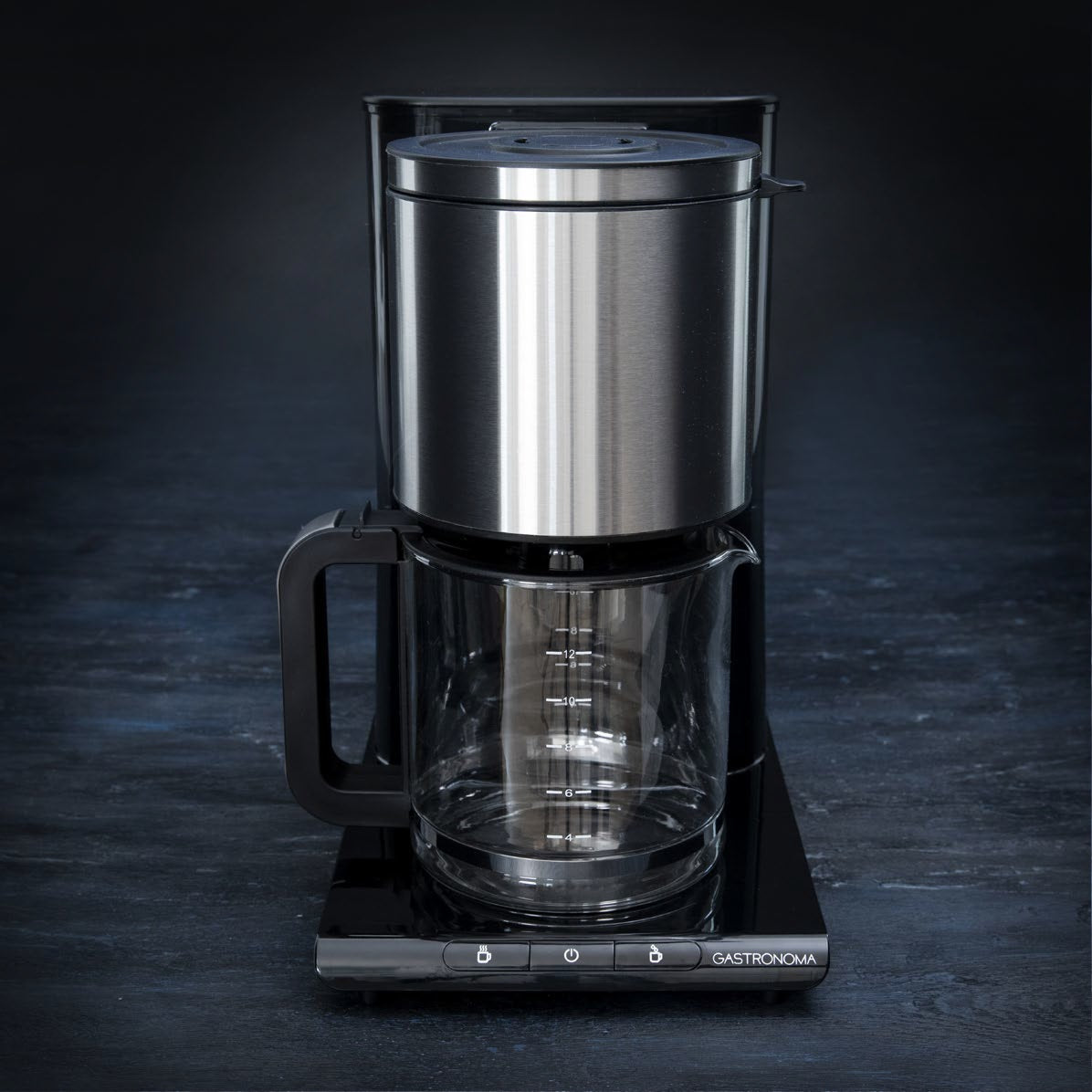 Gastronoma 18100003 Filterkaffeemaschine – 12 Tassen, 1,5 l, Glaskanne, Schwarz/Edelstahl