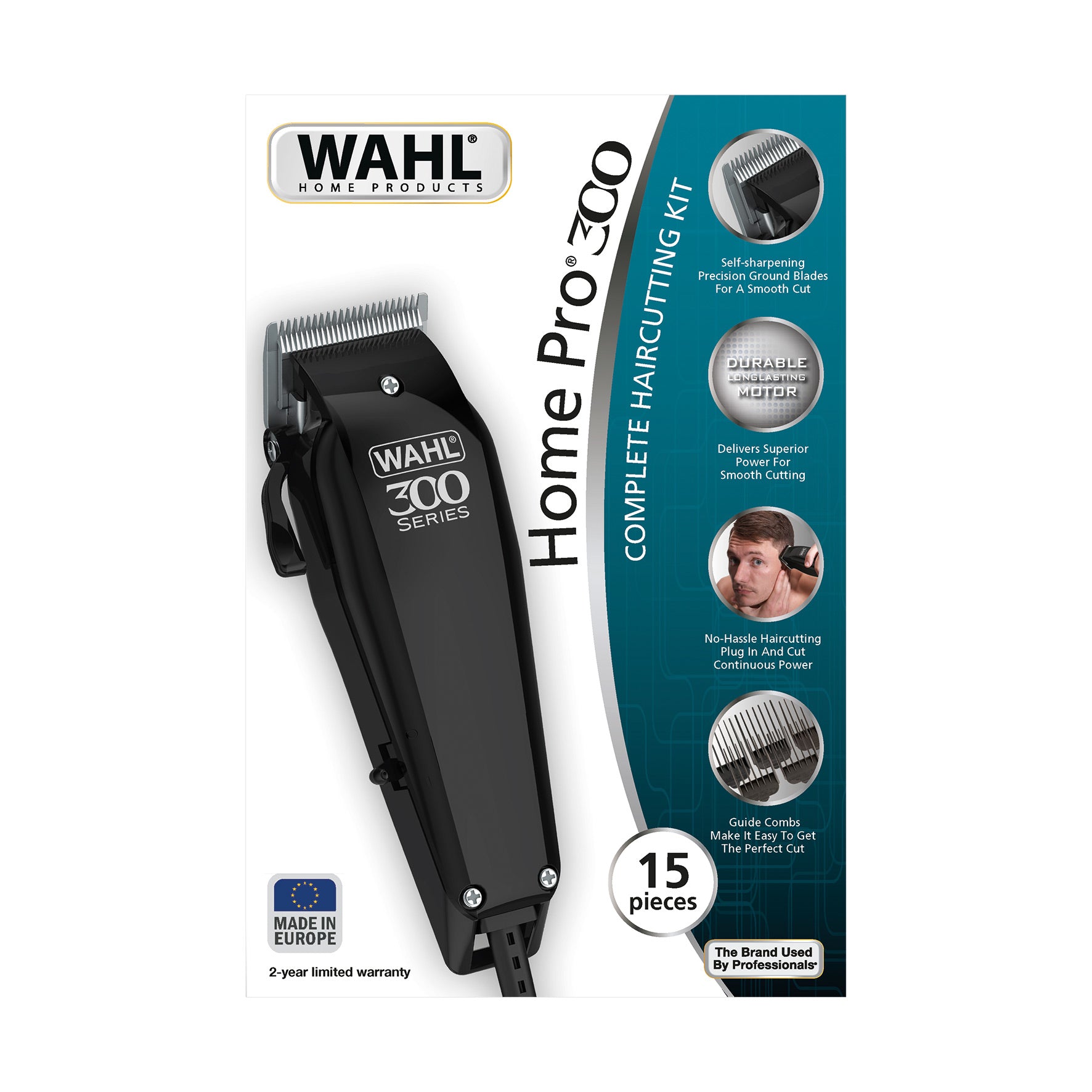 Wahl Haarschneideset Home Pro 300 – 1–25 mm, 8 Kammaufsätze – Netzbetrieb – Schwarz