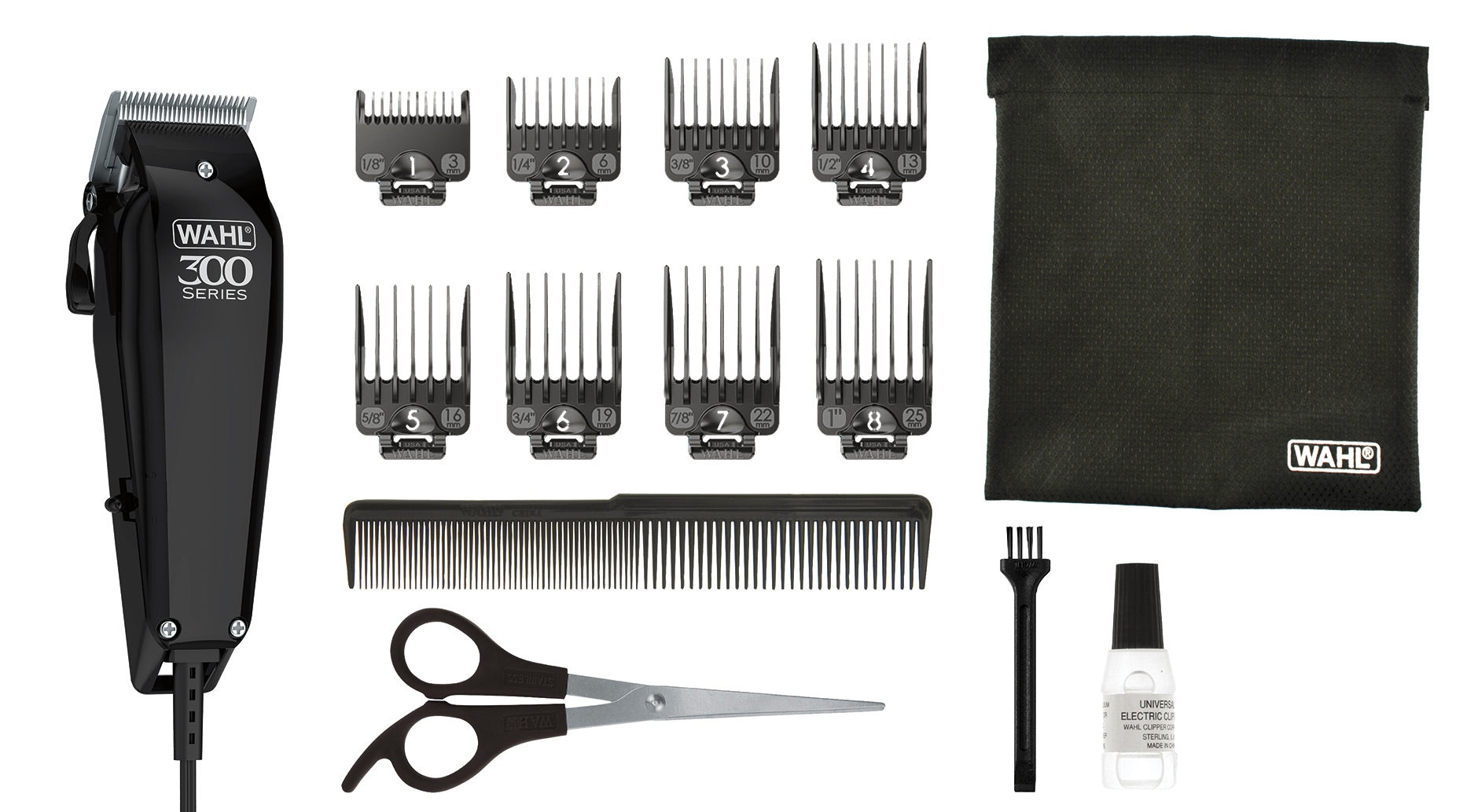 Wahl Haarschneideset Home Pro 300 – 1–25 mm, 8 Kammaufsätze – Netzbetrieb – Schwarz