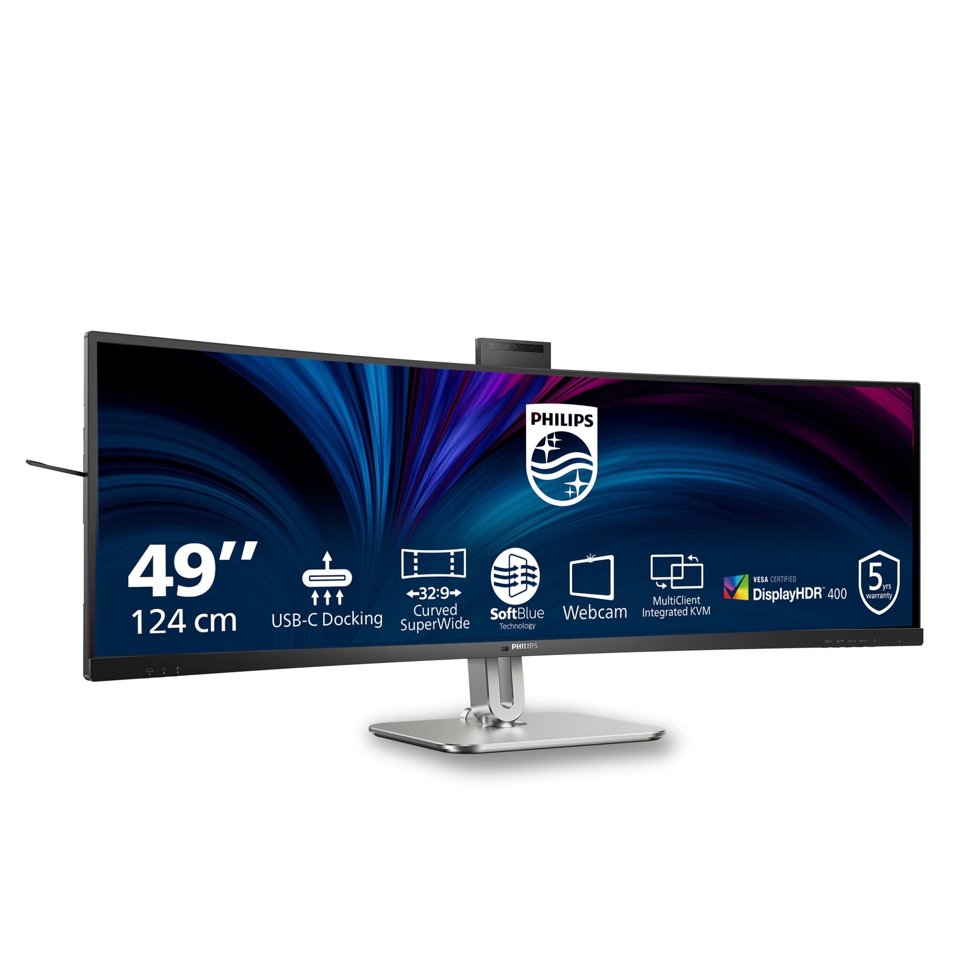 Philips 49B2U6900CH/00 – Monitor, 48,8", 450 cd/m², Webcam, KVM, 3× USB-C, Gebogen, VESA 100 × 100, Schwarz
