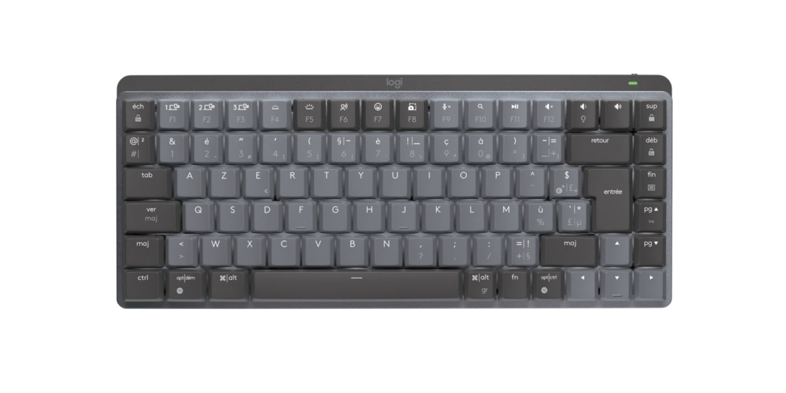 Logitech MX Mech Mini – Tastatur, kabellos, FR-Layout (FR), mechanisch, beleuchtet, Dunkelgrau
