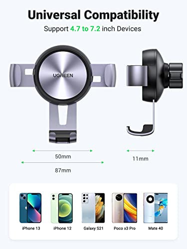 UGREEN – Auto-Halterung, Lüftungsmontage, Klemmbereich 50–87 mm – für Smartphones 4,7–7,2" – Grau