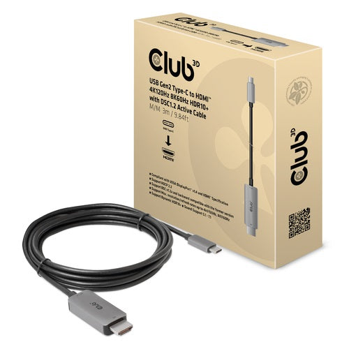 CLUB3D Club 3D USB-C zu HDMI Kabel – 8K (7680 × 4320) @ 60 Hz, 4K @ 120 Hz – DP Alt Mode 1.4, 3 m