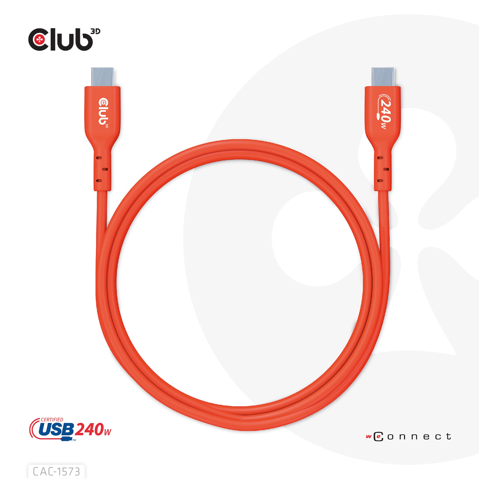 CLUB3D Club 3D – USB-C auf USB-C Kabel – USB4 20 Gbit/s – 2 m – PD 240 W – USB-IF zertifiziert – Rot