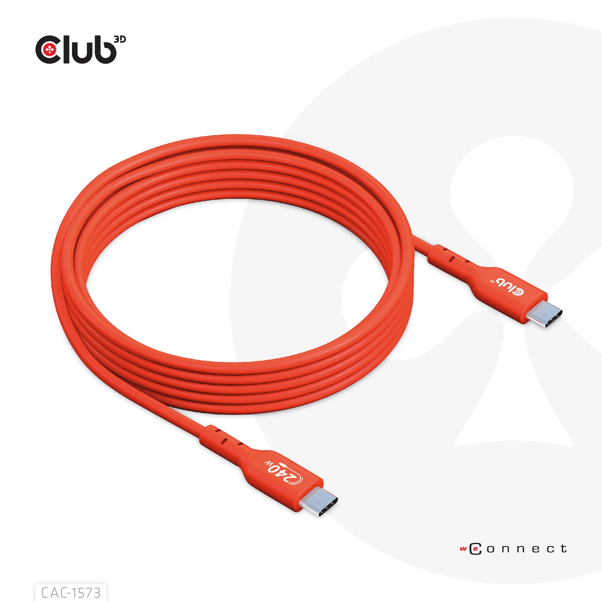 CLUB3D Club 3D – USB-C auf USB-C Kabel – USB4 20 Gbit/s – 2 m – PD 240 W – USB-IF zertifiziert – Rot