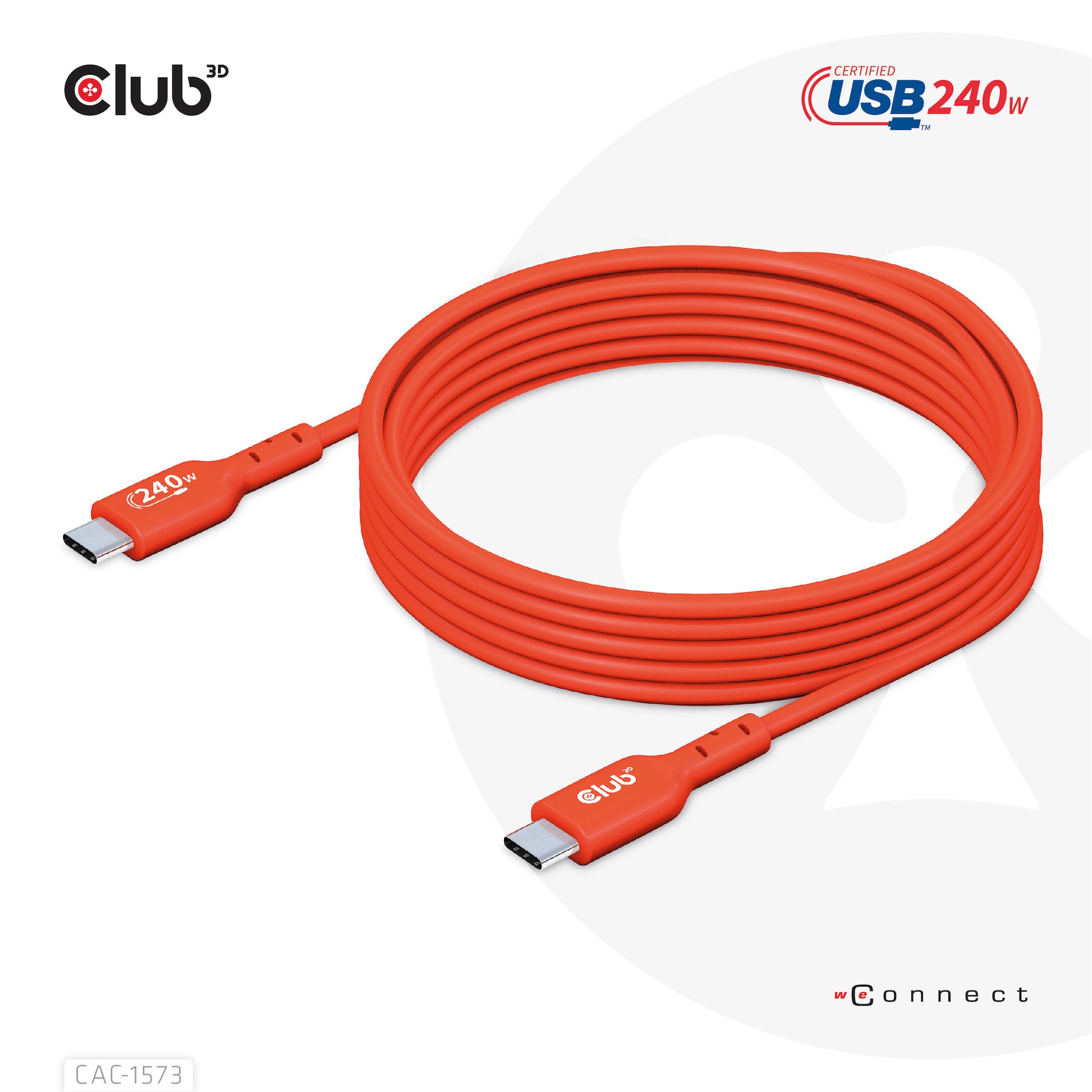 CLUB3D Club 3D – USB-C auf USB-C Kabel – USB4 20 Gbit/s – 2 m – PD 240 W – USB-IF zertifiziert – Rot