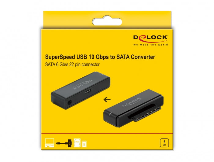DeLOCK USB-C auf SATA Adapter, USB 3.2 Gen 1, SATA 6 Gb/s, Modell 64188, für Windows/Mac/Linux