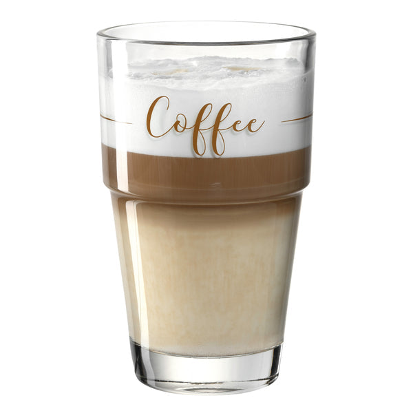 LEONARDO Latte Macchiato Glas – 2er Set, 410 ml, Ø 9,0 cm, Kalk-Natron-Glas, inkl. Löffel, spülmaschinenfest