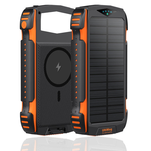 4smarts Powerbank 20000 mAh, PD 20 W, 2× USB-C, Lightning, kabelloses Laden, mit Solarpanel, schwarz