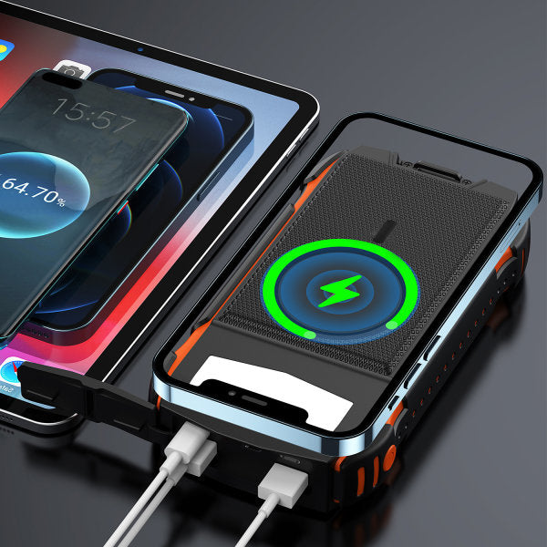 4smarts Powerbank 20000 mAh, PD 20 W, 2× USB-C, Lightning, kabelloses Laden, mit Solarpanel, schwarz