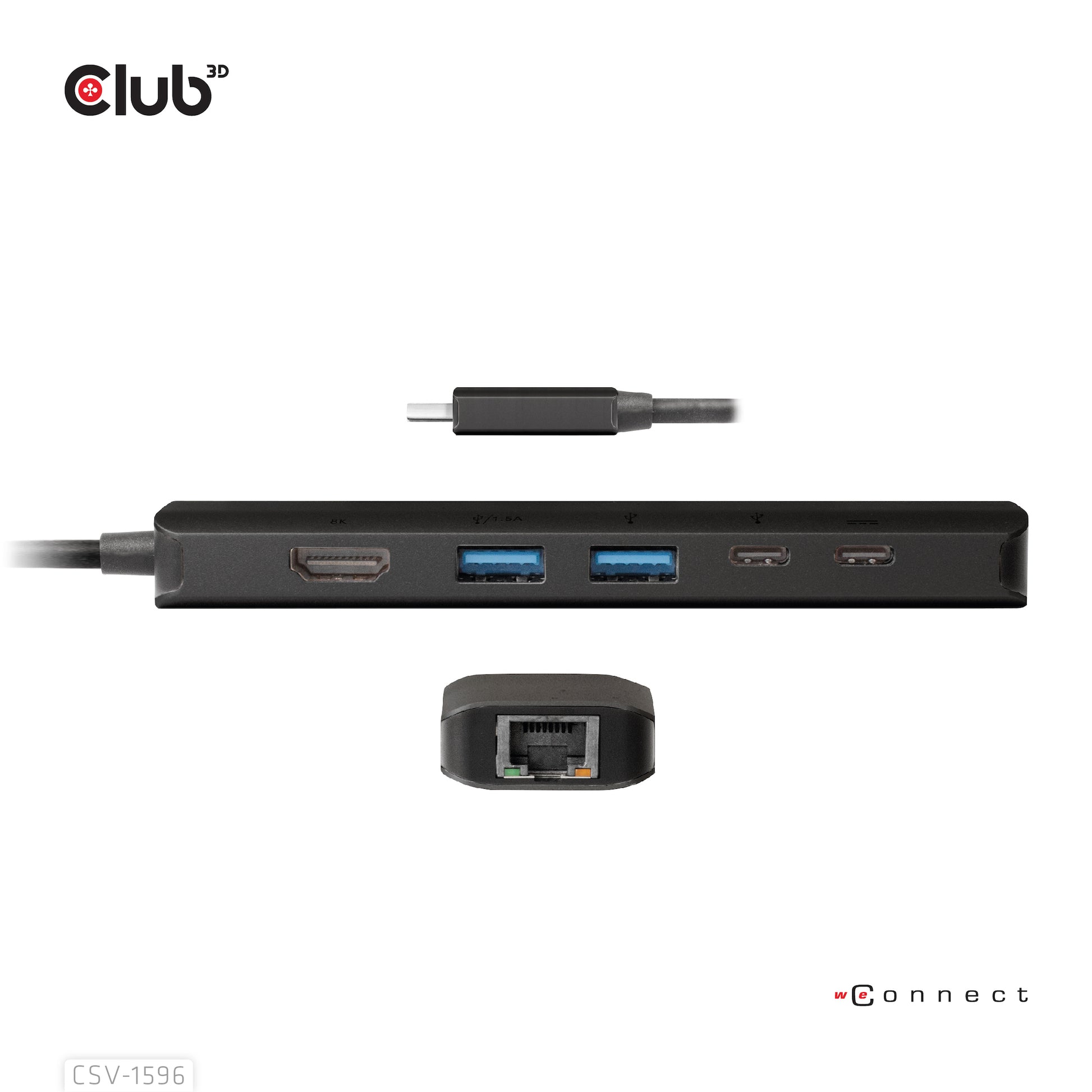 CLUB3D Club 3D Multiport-Adapter – USB-C, 1× HDMI, 2× USB-A, 100 W PD, GbE, für Windows/Mac