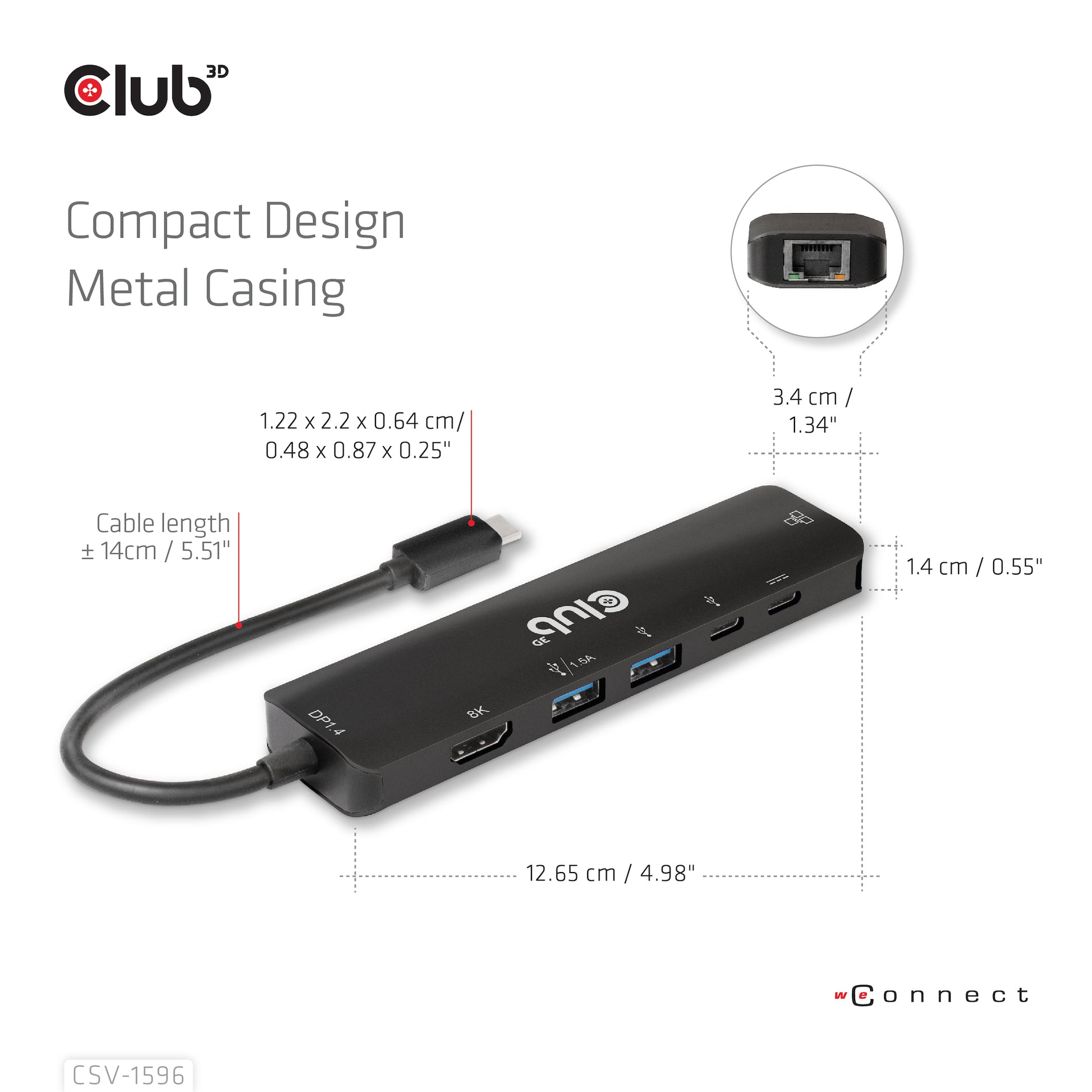 CLUB3D Club 3D Multiport-Adapter – USB-C, 1× HDMI, 2× USB-A, 100 W PD, GbE, für Windows/Mac