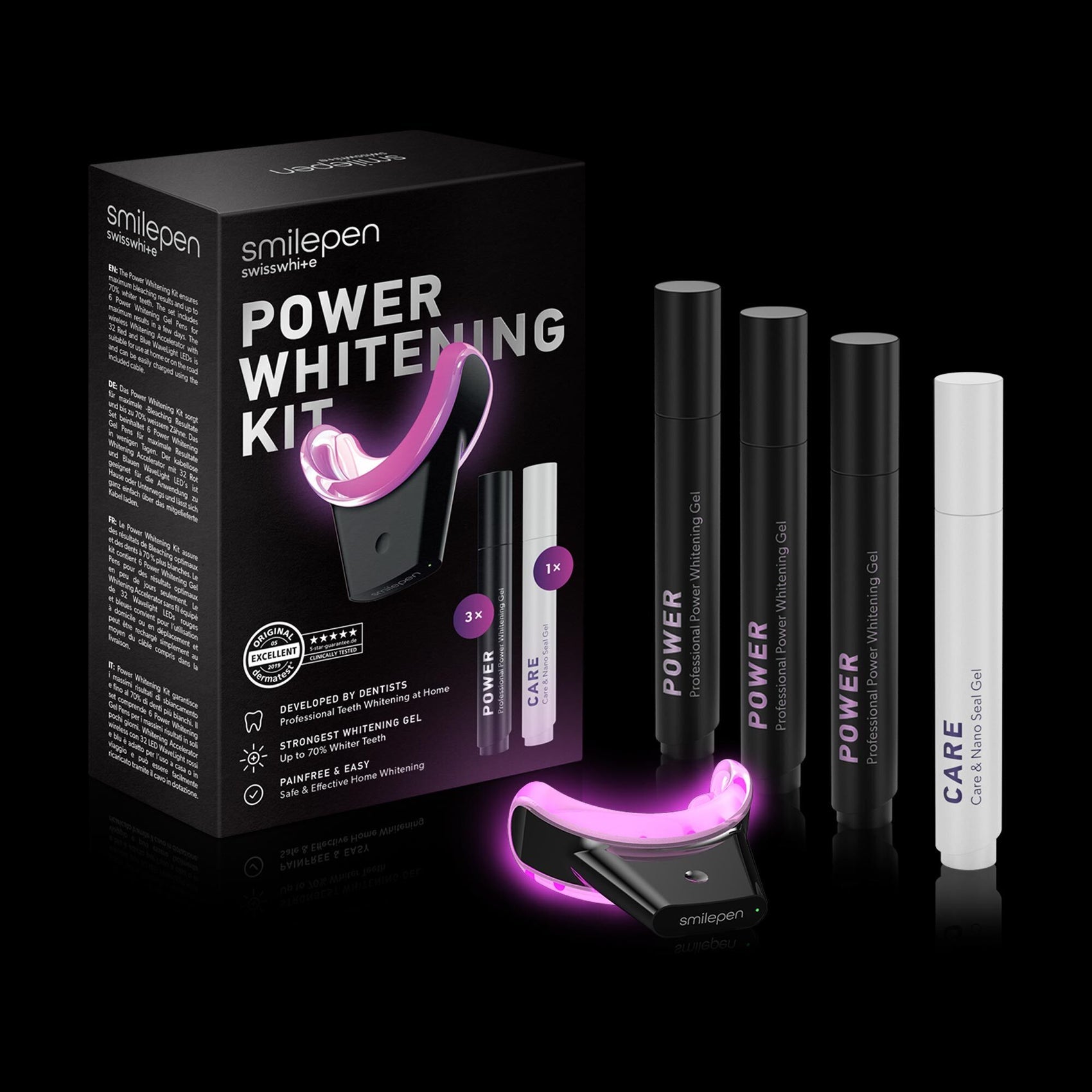 Smilepen Zahnaufhellungs-Set Power Whitening & Care Kit – inkl. Wireless-Accelerator, 3 × Whitening-Gel