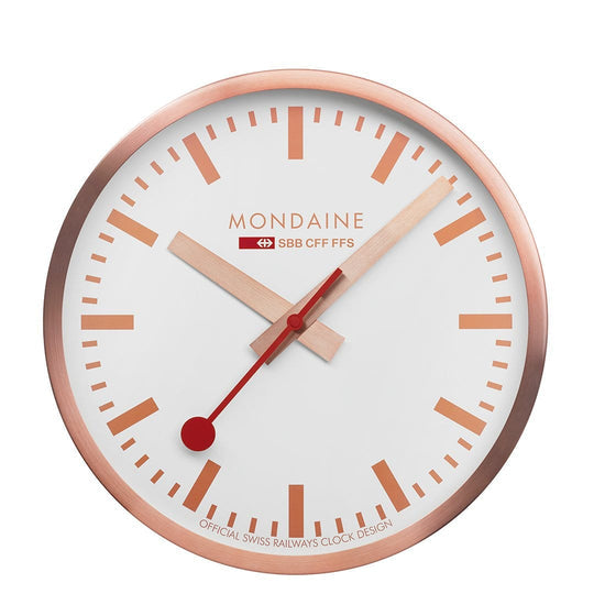 Mondaine Wanduhr A990.18SB – Ø 25 cm, weiss/rosegold, Aluminium