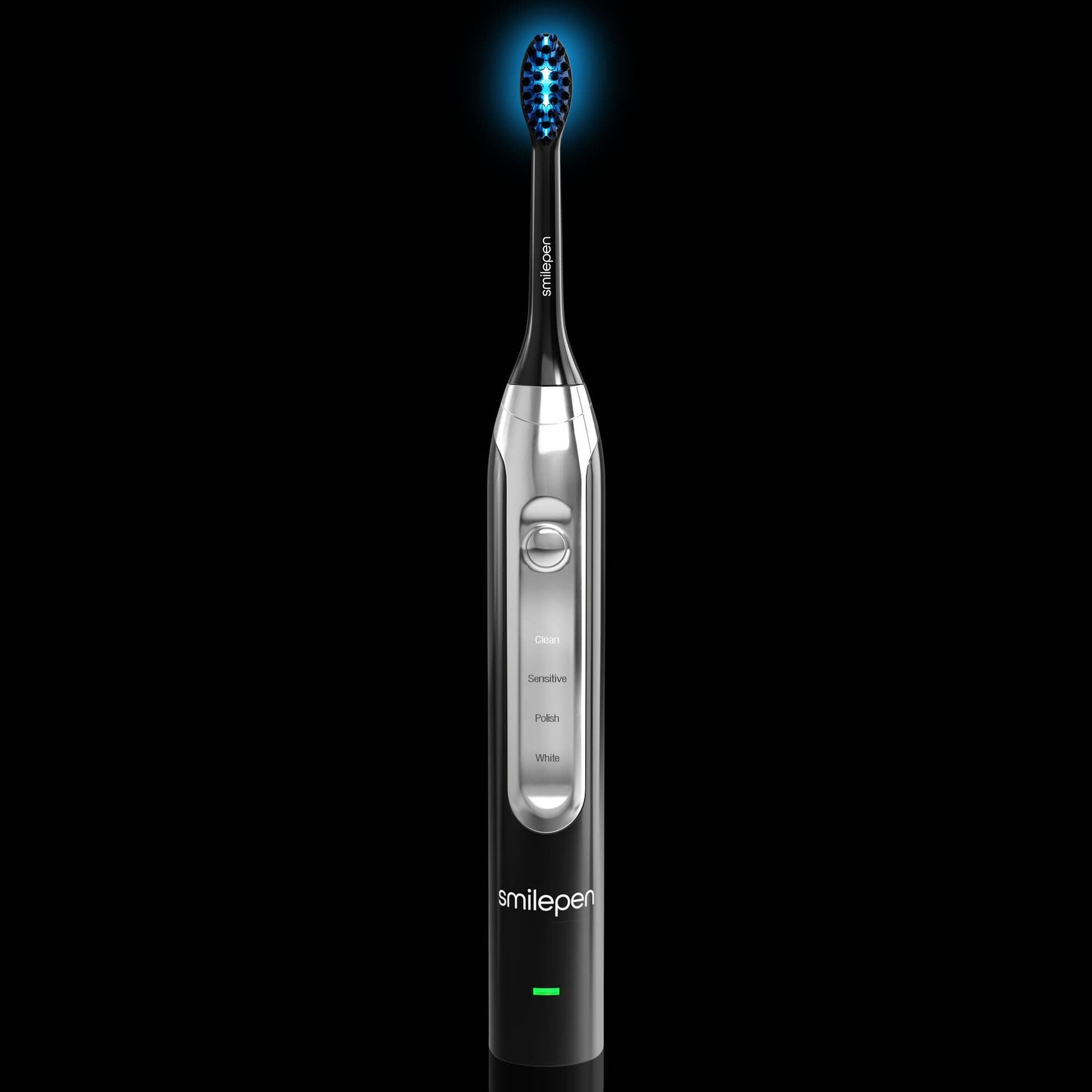 Smilepen SonicBlue Schallzahnbürste – 4 Modi, Akkubetrieben – 2 Ersatzbürstenköpfe – Schwarz