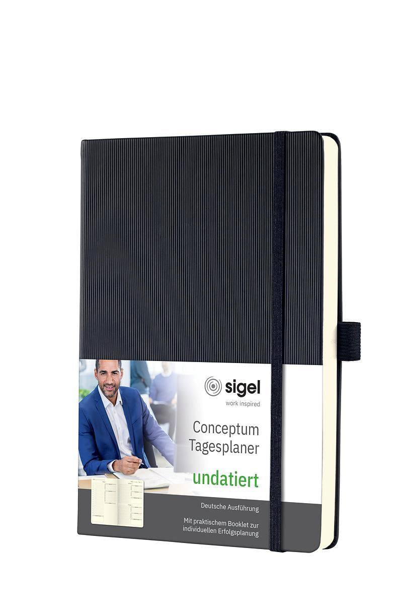 Sigel Conceptum Tagesplaner – undatiert, gebunden, A5, 1-Stunden-Takt, liniert, schwarz, PEFC