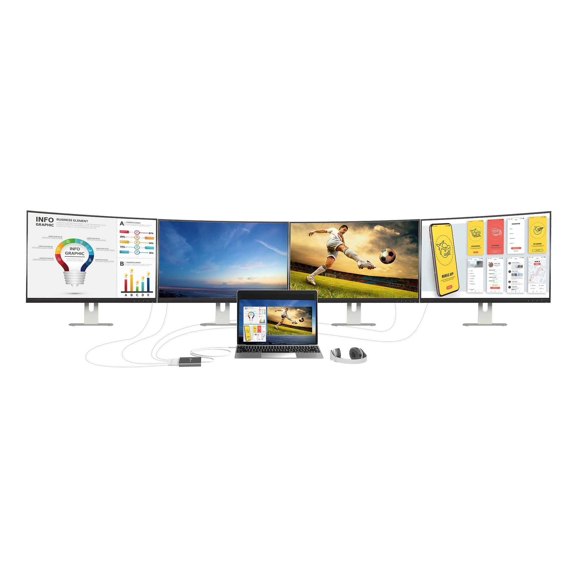 j5create JCA366-N Multi-Monitor-Adapter USB-C zu 4× HDMI – 1920 × 1080 @ 60 Hz, 0,5 m, USB 3.2 Gen 1