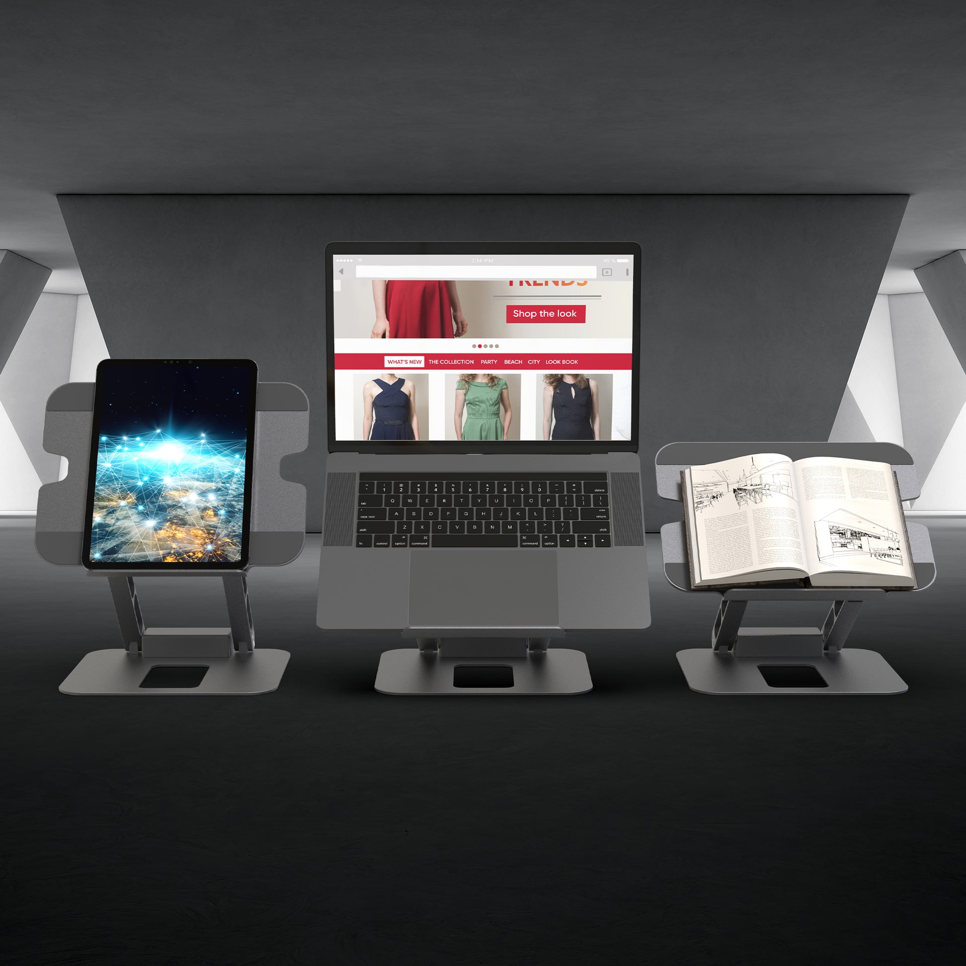 j5create Laptop-Ständer – bis 16", HDMI, integrierter USB-Hub – Grau
